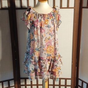 Loft Floral Ruffled Purple Tent Dress Sz M